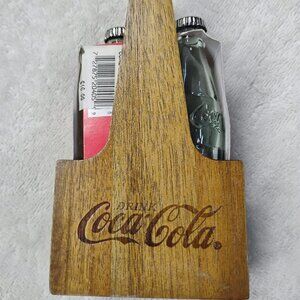 Vintage Coca-Cola Salt n Pepper Shakers w Wooden Crate Table Picnic Holder NIP